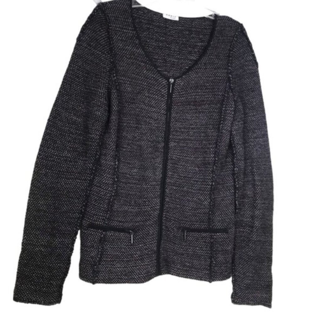 Akris Punto Tweed Knit Mohair Wool Zip Pockets Jacket Cardigan Sweater Preppy 6